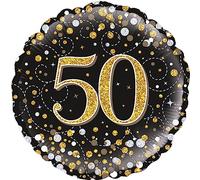 Oaktree 18" 50th Sparkling Fizz Birthday Black & Gold Holographic