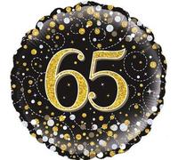 Oaktree 18" 65th Sparkling Fizz Birthday Black & Gold Holographic