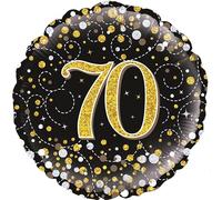 Oaktree 18" 70th Sparkling Fizz Birthday Black & Gold Holographic