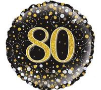 Oaktree 18" 80th Sparkling Fizz Birthday Black & Gold Holographic Balloon