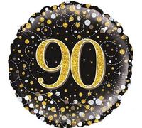 Oaktree 18" 90th Sparkling Fizz Birthday Black & Gold Holographic