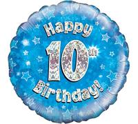 Oaktree UK Oaktree 18" Happy 10th Birthday Blue Holographic, Aluminium, One Size
