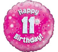Oaktree 18" Happy 11th Birthday Pink Holographic Balloon