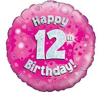 OakTree 18" Happy 12th Birthday Pink Holographic Balloon