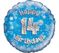 Oaktree UK Oaktree 18" Happy 14th Birthday Blue Holographic, Aluminium, One size