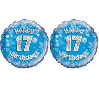 Oaktree 18" Happy 17th Birthday Blue Holographic Balloon (Pack of 2)