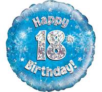 Oaktree UK Oaktree 18" Happy 18th Birthday Blue Holographic, Aluminium