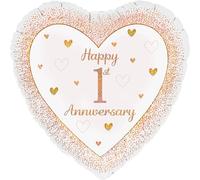 Oaktree 18" Happy 1st Anniversary Heart Rose Gold Holographic Foil Balloon