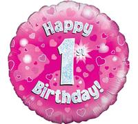 Oaktree 18" Happy 1st Birthday Pink Holographic Balloon