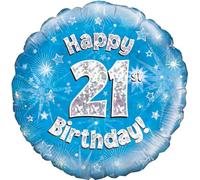 Oaktree 18" Happy 21st Birthday Blue Holographic Balloon