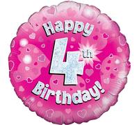Oaktree 18" Happy 4th Birthday Pink Holographic Balloon