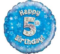Oaktree 18" Happy 5th Birthday Blue Holographic Balloon
