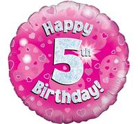 Oaktree 18" Happy 5th Birthday Pink Holographic Balloon
