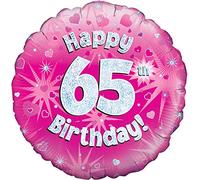 Oaktree 18" Happy 65th Birthday Pink Holographic Balloon