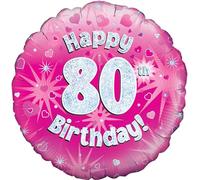 Oaktree 18" Happy 80th Birthday Pink Holographic Balloon
