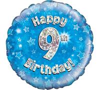 Oaktree 18" Happy 9th Birthday Blue Holographic Balloon
