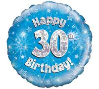Oaktree 18 Inch Happy 30Th Birthday Blue Holographic Balloon Blue/silver (One Size)