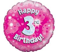 Oaktree 18 Inch Happy 3Rd Birthday Pink Holographic Balloon Pink/silver (One Size)