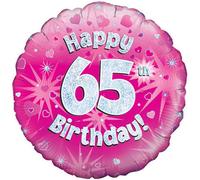 Oaktree 18 Inch Happy 65Th Birthday Pink Holographic Balloon Pink/silver (One Size)