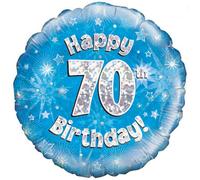 Oaktree 18 Inch Happy 70Th Birthday Blue Holographic Balloon Blue/silver (One Size)