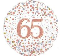 OakTree 227154 Sparkling Fizz Happy 65th Birthday Balloon, White and Rose Gold, 18”