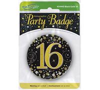 OakTree 3" Badge 16th Birthday Sparkling Fizz Black Gold Holographic