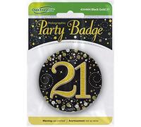 OakTree 3" Badge 21st Birthday Sparkling Fizz Black Gold Holographic