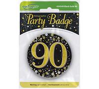 OakTree 3" Badge 90th Birthday Sparkling Fizz Black Gold Holographic