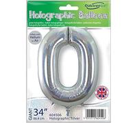 Oaktree 34" Number 0 Holographic Silver Foil Balloon - 604506
