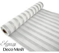 Oaktree 53cm Silver & White Stripe Deco Mesh