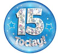 OakTree 6" Jumbo Badge 15 Today Blue Holographic Cracked Ice