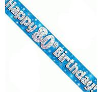 OakTree 624863" Happy 80th Birthday Foil Holographic Banner, Blue, 9 ft