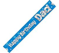 OakTree 625068" Happy Birthday Dad Foil Holographic Banner, Blue, 9 ft