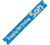 OakTree 625075" Happy Birthday Son Foil Holographic Banner, Blue, 9 ft