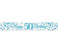 Oaktree 9ft Banner 50th Sparkling Fizz Birthday Blue Holographic