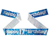 OakTree 9ft Banner Happy 17th Birthday Blue Holographic