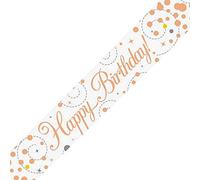 OakTree 9ft Banner Sparkling Fizz Birthday White & Rose Gold Holographic,2.7mx13centimeter
