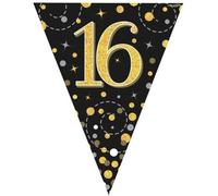 Oaktree Fizz Sparkling 16Th Birthday Flag (Pack Of 11) Black/gold (One Size)