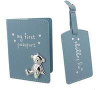 Oaktree Gifts My First Passport & My Luggage Tag Set with Metal Teddy icon Blue
