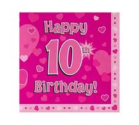 Oaktree Happy 10th Birthday Pink 33cm x 33cm 3-ply Napkins 16pcs