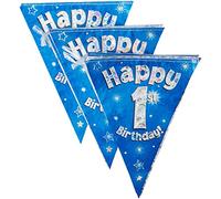 OakTree Happy 1st Birthday Party Bunting, Foil, Blue, 10 x 10 x 1 cm