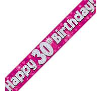 OakTree Happy 30th Birthday Foil Holographic Banner, Pink, 9 ft