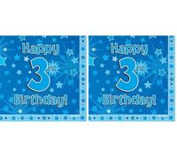 Oaktree Happy 3rd Birthday Blue 33cm x 33cm 3-ply Napkins 16pcs (Pack of 2)