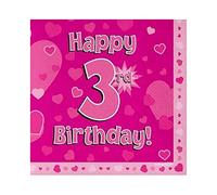 Oaktree Happy 3rd Birthday Pink 33cm x 33cm 3-ply Napkins 16pcs