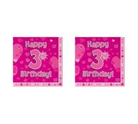 Oaktree Happy 3rd Birthday Pink 33cm x 33cm 3-ply Napkins 16pcs (Pack of 2)