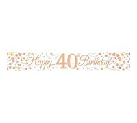 OakTree Happy 40th Birthday Rose Gold Holographic Foil Banner