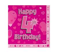 Oaktree Happy 4th Birthday Pink 33cm x 33cm 3-ply Napkins 16pcs