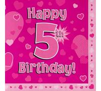 Oaktree Happy 5th Birthday Pink 33cm x 33cm 3-ply Napkins 16pcs