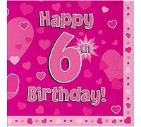 Oaktree Happy 6th Birthday Pink 33cm x 33cm 3-ply Napkins 16pcs