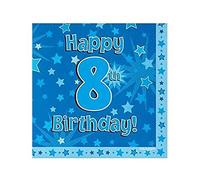 Oaktree Happy 8th Birthday Blue Stars Luncheon Napkins Pack of 16